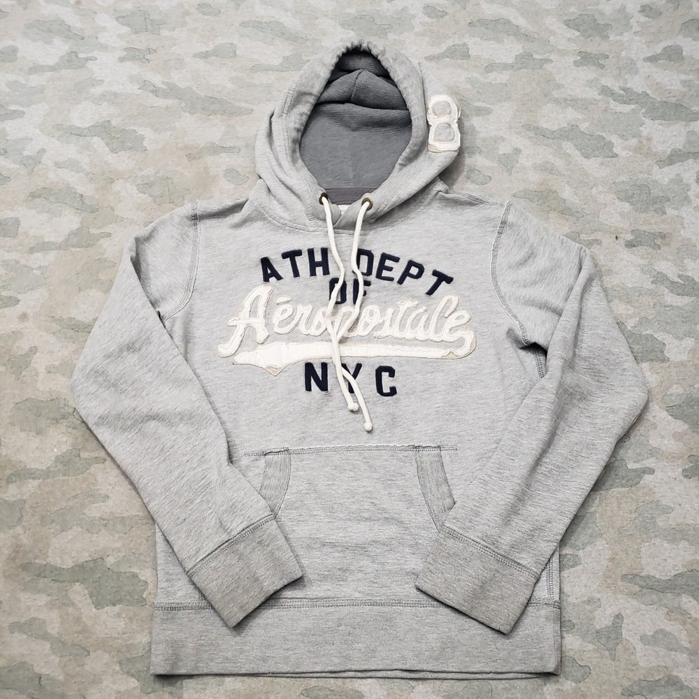 Vitnage Aeropostale Sweatshirt Mens Small Gray Embroidered Y2k Pullover Hoodie